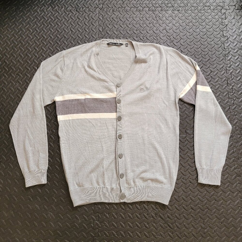 Travis Mathew Men's Merino Wool Blend Cardigan Sweater, Gray, V-neck, XXL, Used
